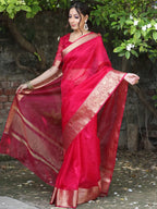Premium Red Organza Silk Saree with Elegant Golden Woven Border
