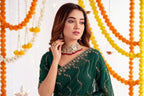 Designer Mustard  Green Party Wear Georgette Saree with Sequin Embroidery