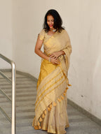 Luxury Off White Gold Kasavu Saree with Designer Tassel Pallu