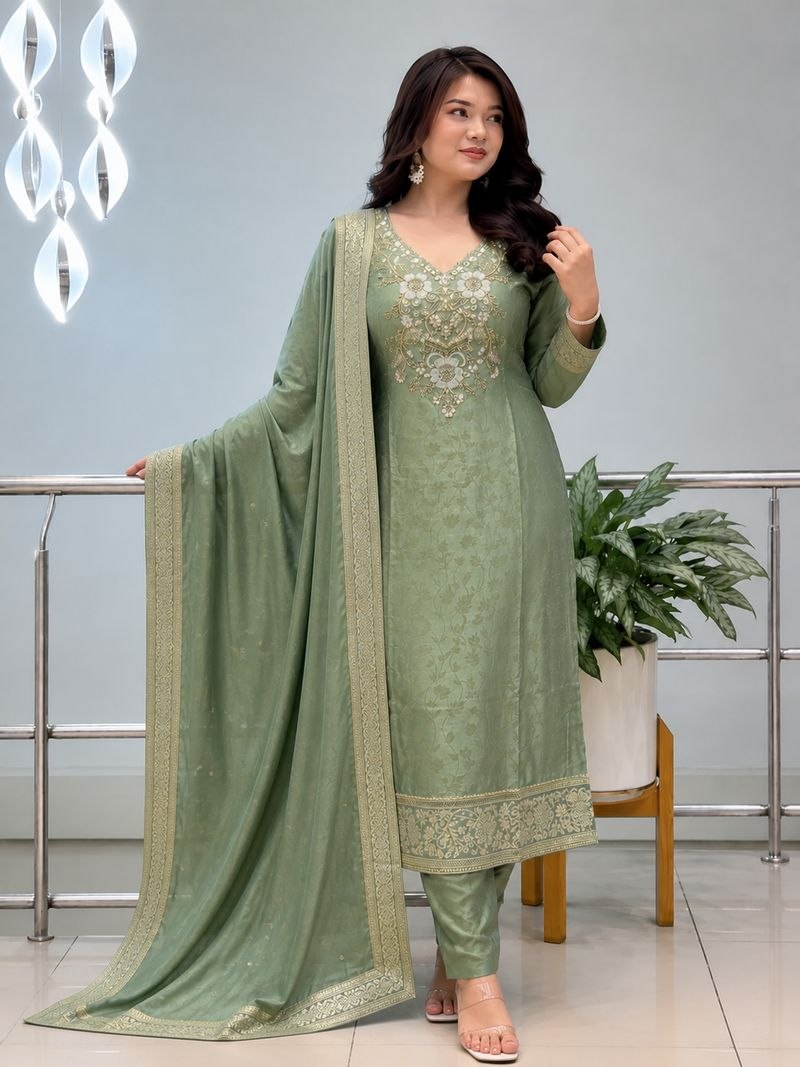 NEW ARRIVALS Special PURE MALAY GLASS TISSUE WITH KANJIVARAM HANDK WORK NACK 3 piece Set collection is Arrived