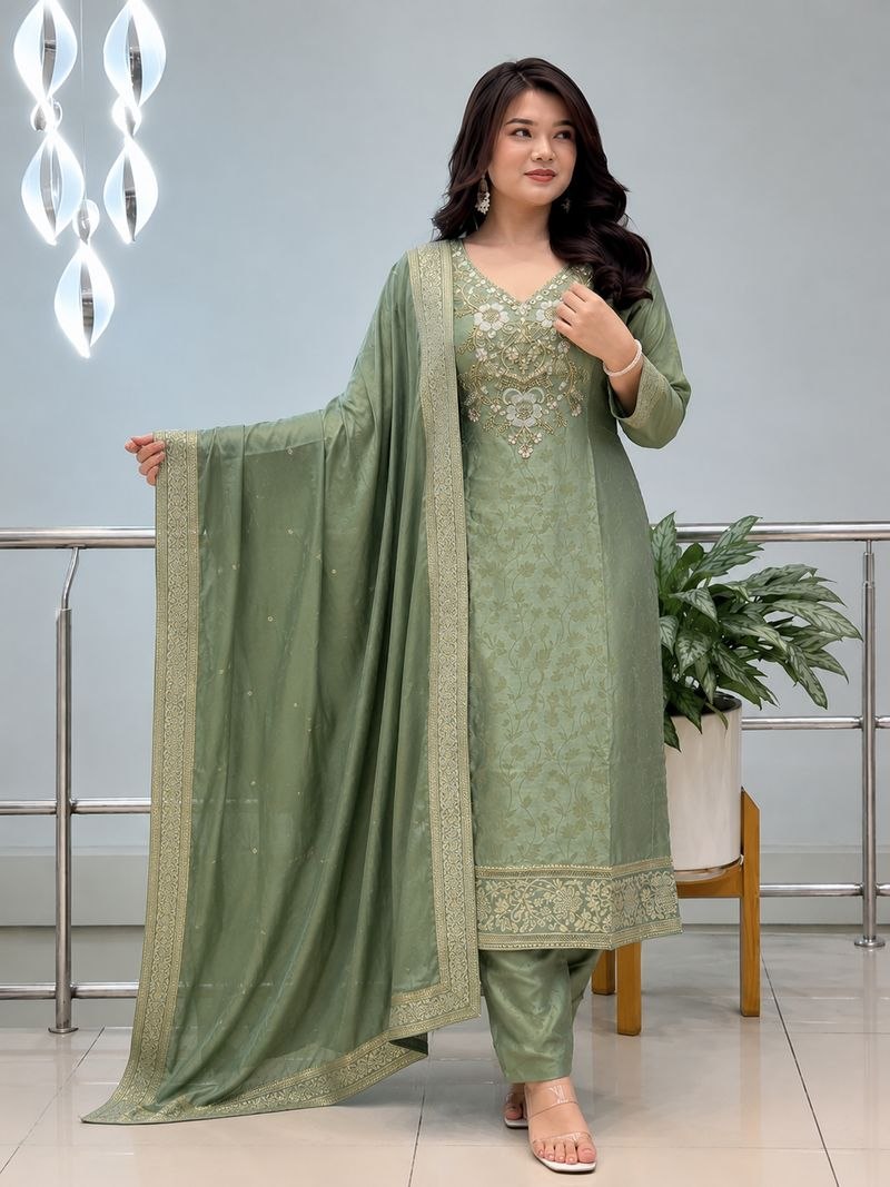 NEW ARRIVALS Special PURE MALAY GLASS TISSUE WITH KANJIVARAM HANDK WORK NACK 3 piece Set collection is Arrived