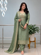 NEW ARRIVALS Special PURE MALAY GLASS TISSUE WITH KANJIVARAM HANDK WORK NACK 3 piece Set collection is Arrived