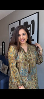 New Arrivals Pure Natural Crape Ajrakh Print Cord Set